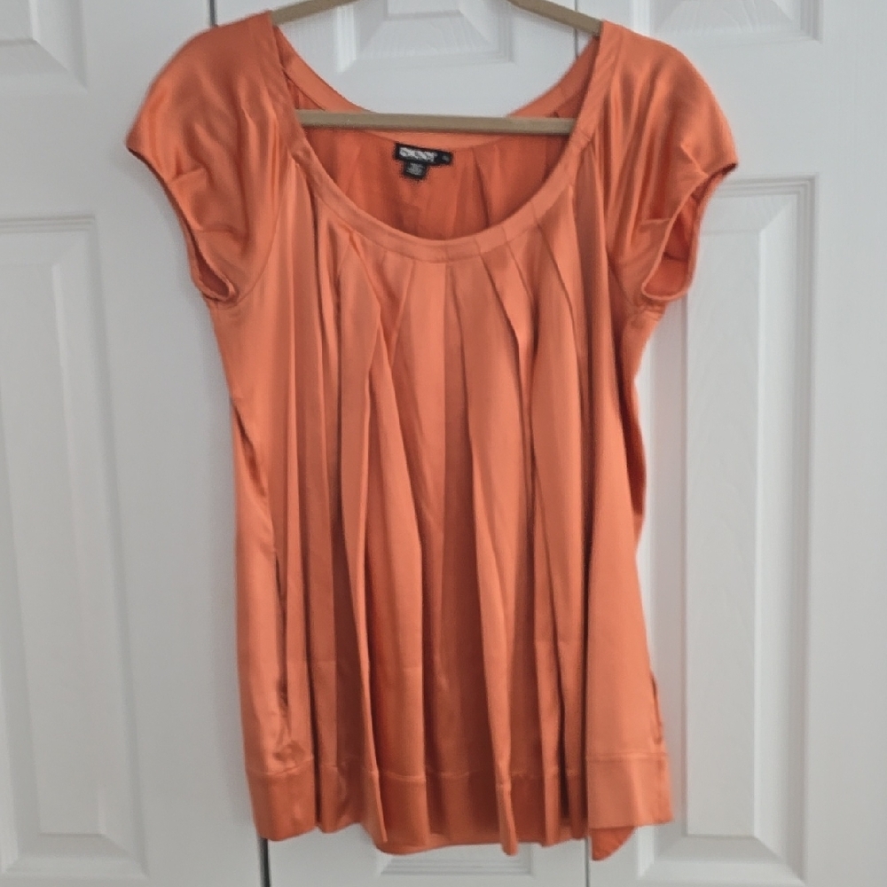 DKNY Women's Orange Pleated Top